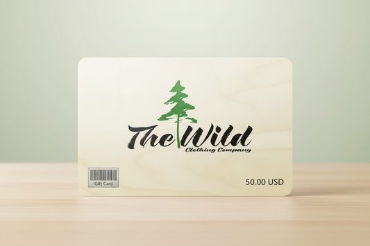 Gift card for The Wild Clothing Company featuring the pine tree logo