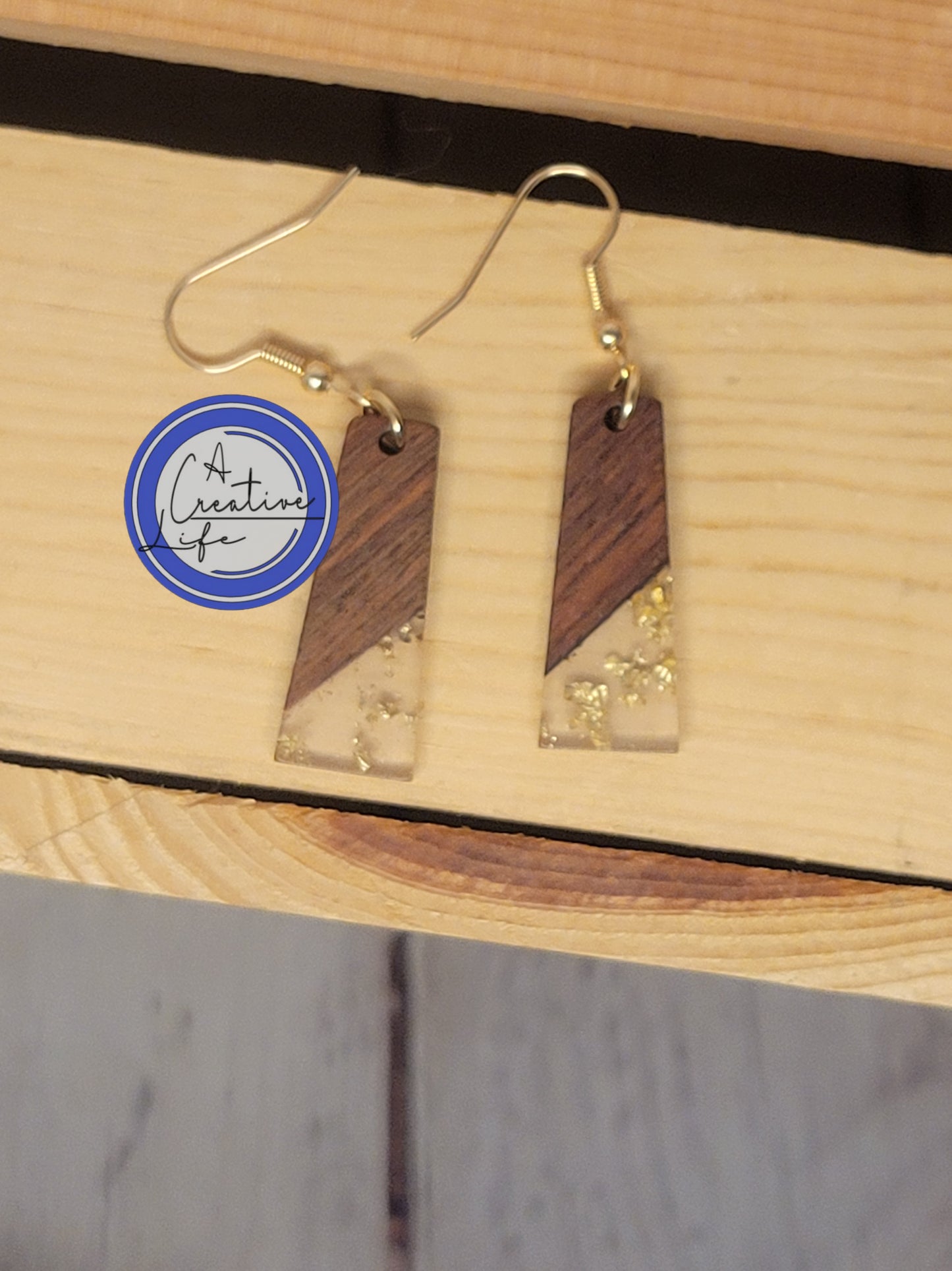 Wood and Water Drop Gold Fleck Resin Drop